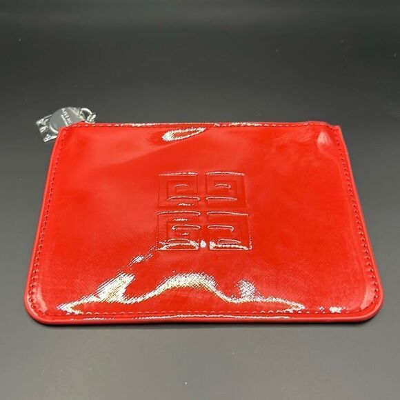 Givenchy Perfumes Zip Top Logo Pouch Red Patent Leather Mini Clutch Bag New - Picture 1 of 8